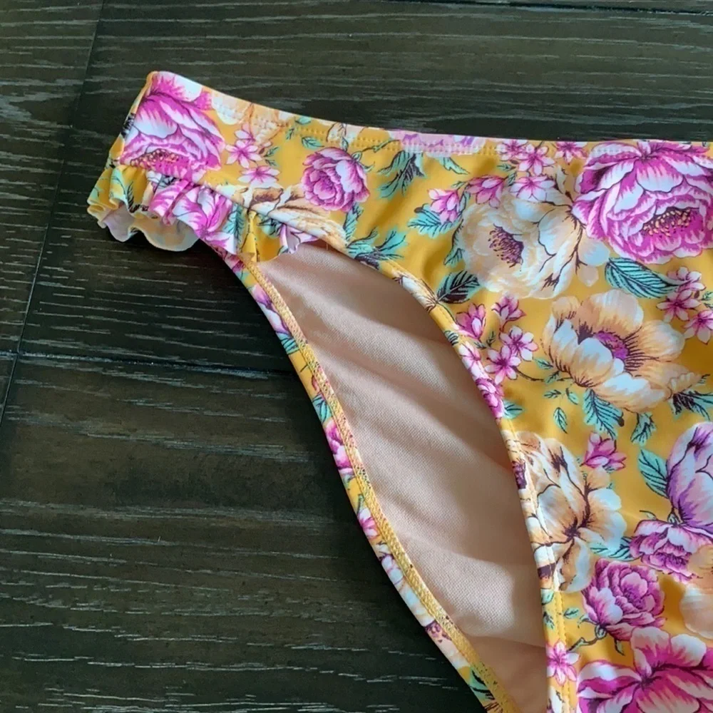 Orange & Pink Floral Bikini Hipster Bottom XL - Picture 6 of 12